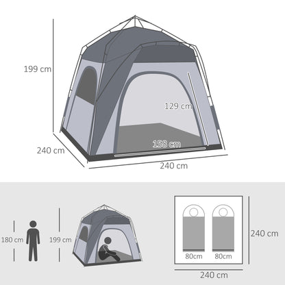 Warehouse Clearance Sale - Outsunny 4 Person Automatic Camping Tent, Outdoor Pop Up Tent, Portable Backpacking Dome Shelter, Grey