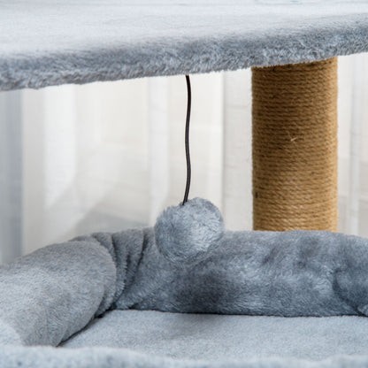 Cat Tree Tower for Indoor Cats Kitten Activity Center with Scratching Posts Pad Condo Perch Bed Interactive Ball Toy 48 x 48 x 84cm, Grey