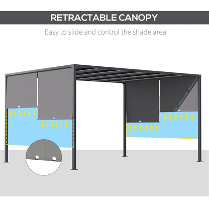Outsunny 3m x 4m Metal Pergola with Retractable Roof, Outdoor Garden Pergola with LED Lights, Solar Powered, for BBQ,¬†Lawn,¬†Backyard, Dark Grey