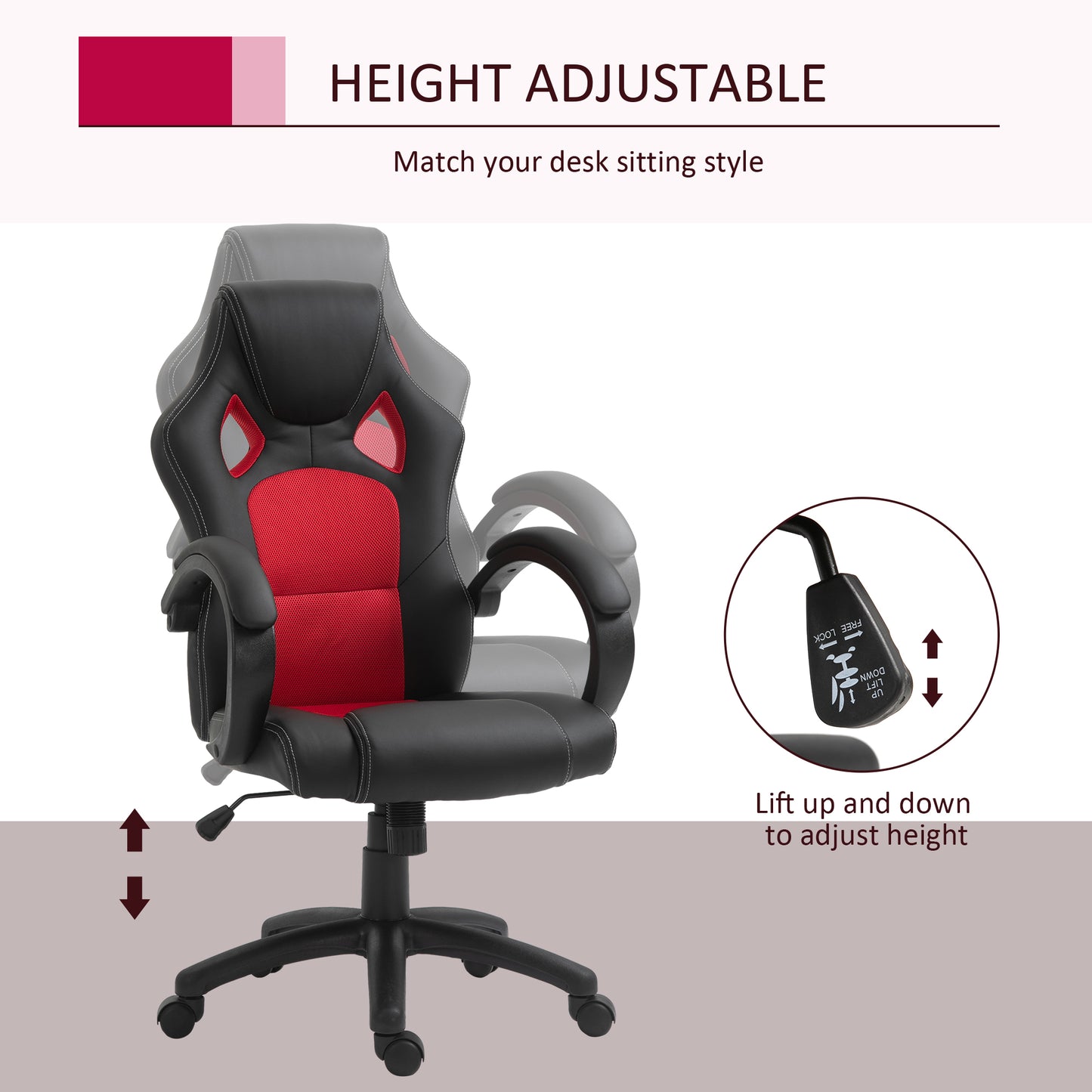High Back Office & Gaming Chair Faux Leather Swivel Computer Desk Chair for Home Office with Wheels Armrests, Black & Red