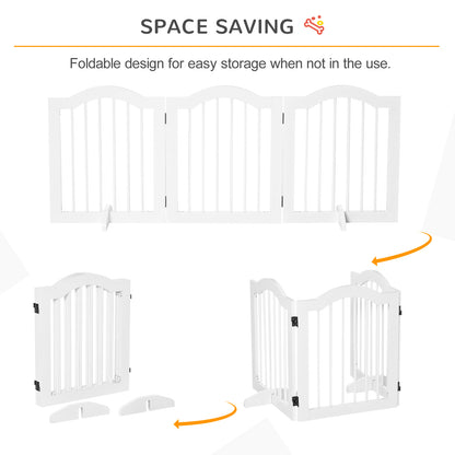 Freestanding Pet Gate Wooden Dog Gate with Support Feet Foldable Pet Fence Safety Barrier for the House Doorway Stairs White