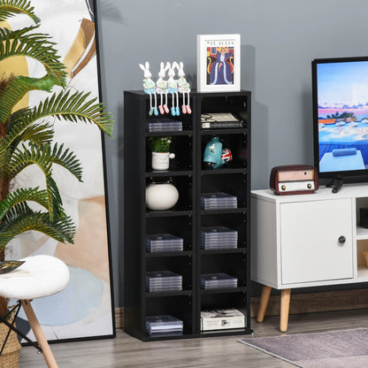 204 CD Media Display Shelf Unit Set of 2 Blu-Ray DVD Tower Rack w/ Adjustable Shelves Bookcase Storage Organiser, Black