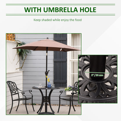 Outsunny 78cm Round Garden Dining Table Bistro Set with Parasol Hole Antique Cast Aluminium Outdoor Table Only, Black