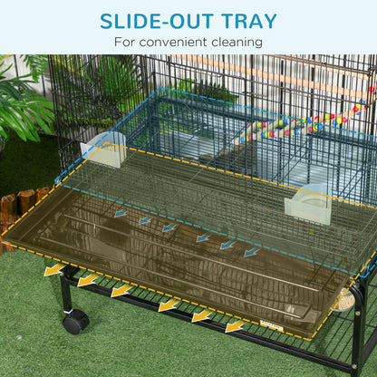 Bird Cage with Stand, Toys, Wheels, for Canaries, Finches, Lovebirds, Parakeets, Budgie Cage with Accessories, Storage Shelf - Black