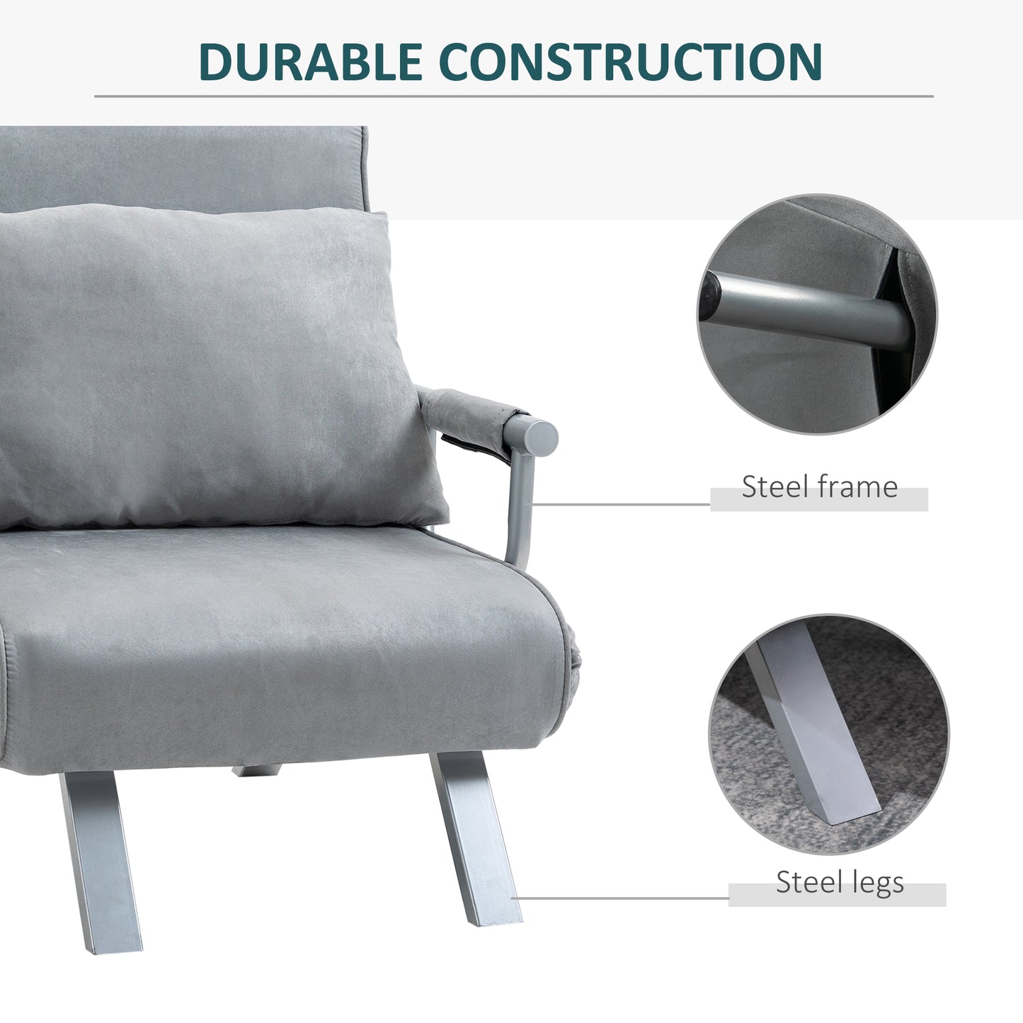 Modern 2-In-1 Design Single Sofa Bed - Light Grey
