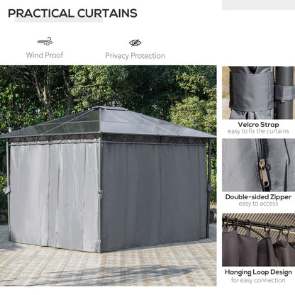 Outsunny 3 x 3.6m Hardtop Gazebo with UV Resistant Polycarbonate Roof, Steel & Aluminum Frame, Garden Pavilion with Curtains, Grey