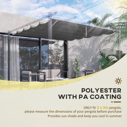Outsunny Retractable Pergola Shade Cover, Replacement Canopy Fabric for 3 x 3 (m) Pergola, Gazebo Retractable Roof, Grey
