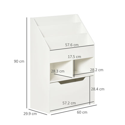 Kids Bookshelf, Toy Organiser, with Storage Drawer, Wheels, White