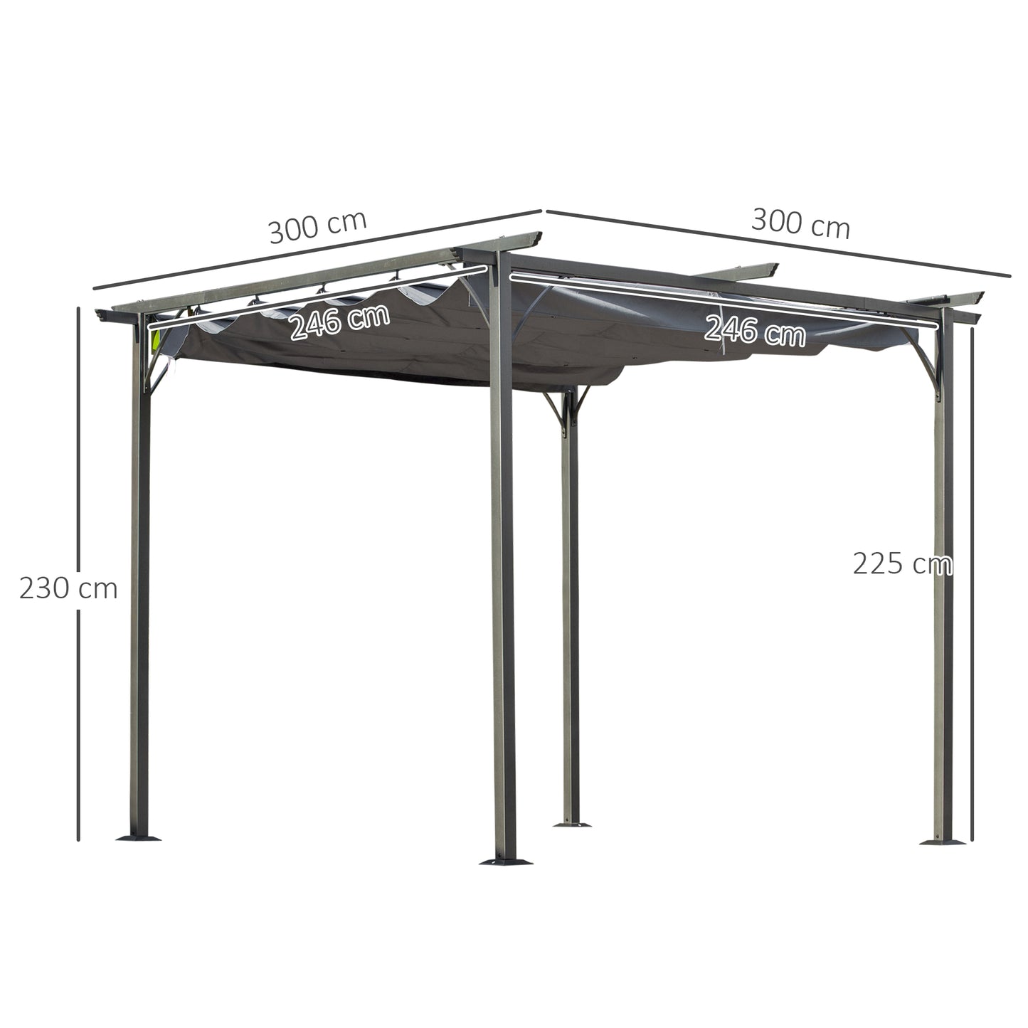 3 x 3(m) Metal Pergola with Retractable Roof, Garden Gazebo Metal Pergola Canopy. Outdoor Sun Shade Shelter for Party BBQ, Grey