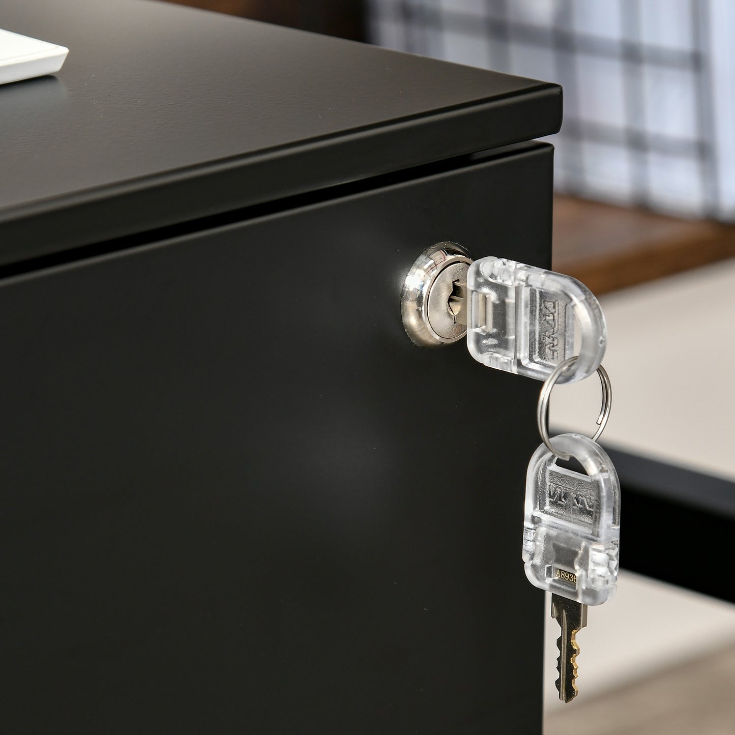 Vertical File Cabinet Steel Lockable with Pencil Tray and Casters Home Filing Furniture for A4, Letters, Legal-sized Files, 39 x 48 x 48.5cm