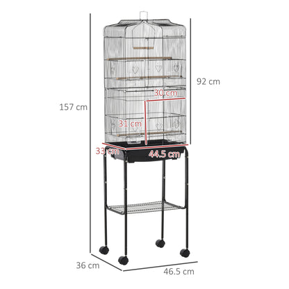 Bird Cage Budgie Cages for Finch Canary Parakeet with Stand Wheels Slide-out Tray Accessories Storage Shelf, Black 46.5 x 36 x 157 cm