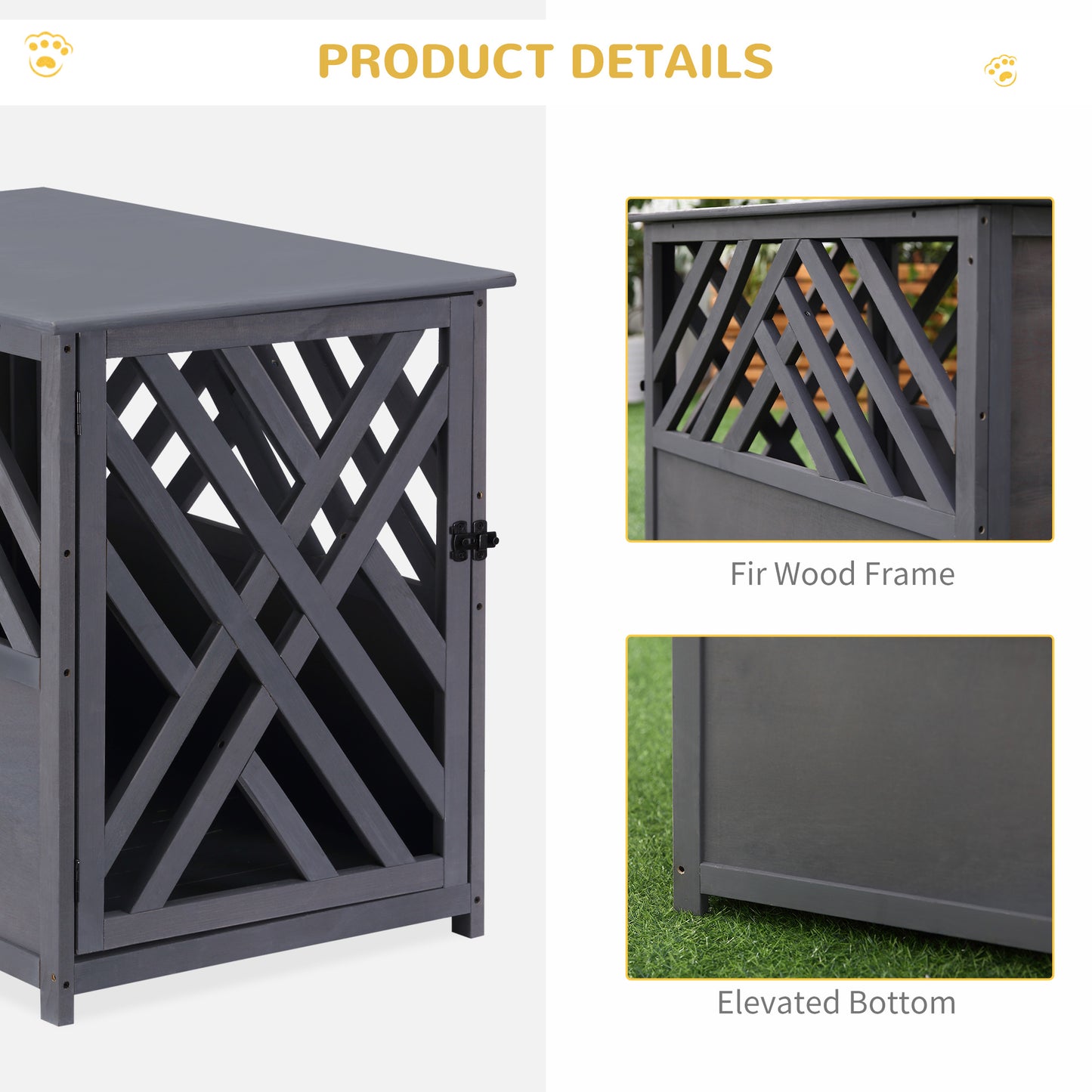Wood Dog Crate Dog Cage Table Kennel Night Stand with Lockable Door for Small Medium Pets Grey 60 x 91 x 74 cm