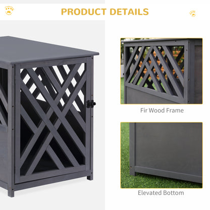 Wood Dog Crate Dog Cage Table Kennel Night Stand with Lockable Door for Small Medium Pets Grey 60 x 91 x 74 cm