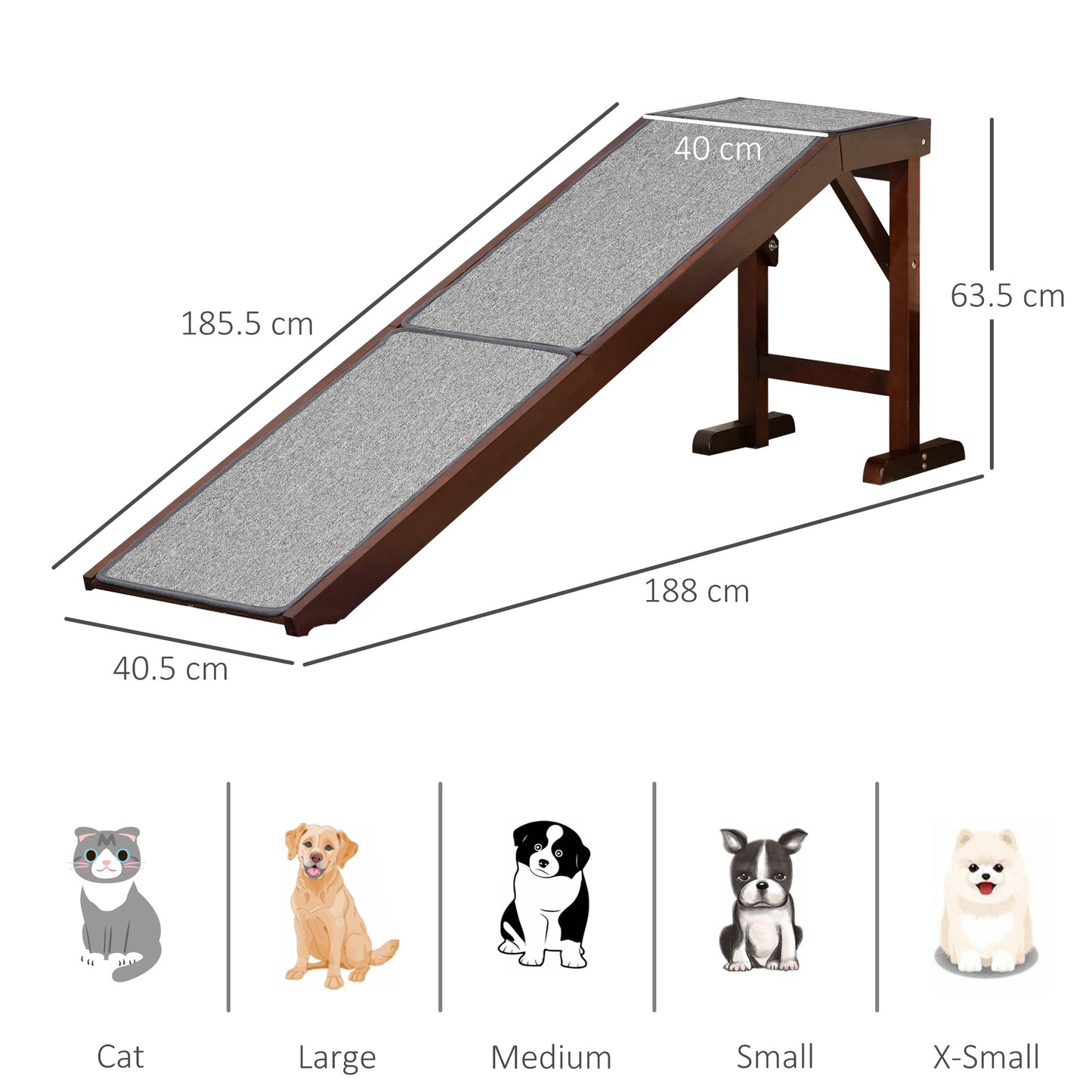 Pet Ramp for Dogs Cats Non-Slip Carpet Top Platform - Brown & Grey