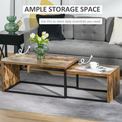 Coffee Tables Set of 2, Industrial Nest of Tables with Metal Frame for Living Room Bedroom, Rustic Brown