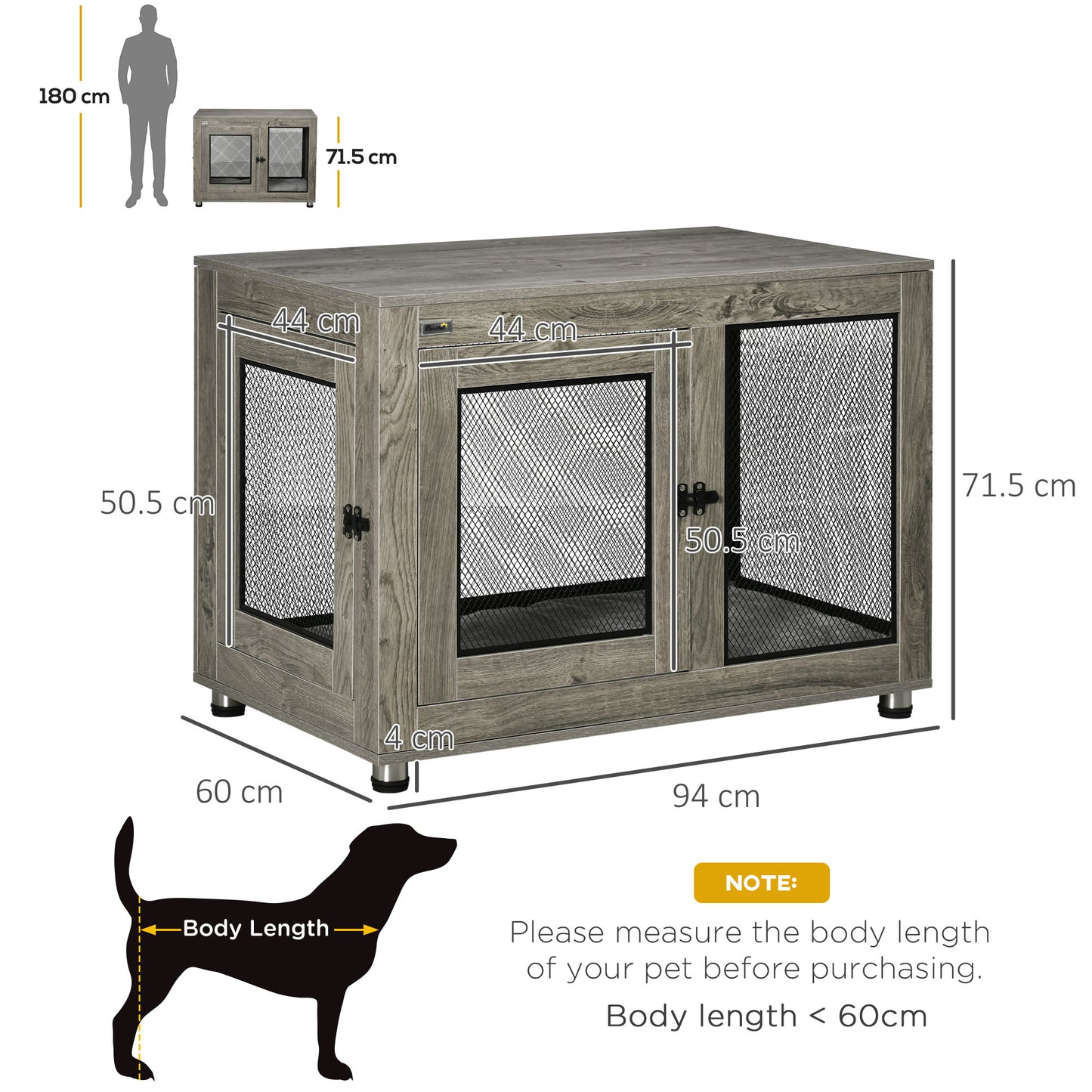 Dog Crate Furniture End Table w/ Soft Washable Cushion, Two Doors, Indoor Pet Kennel for Small Medium Large Dogs w/ Wire Mesh