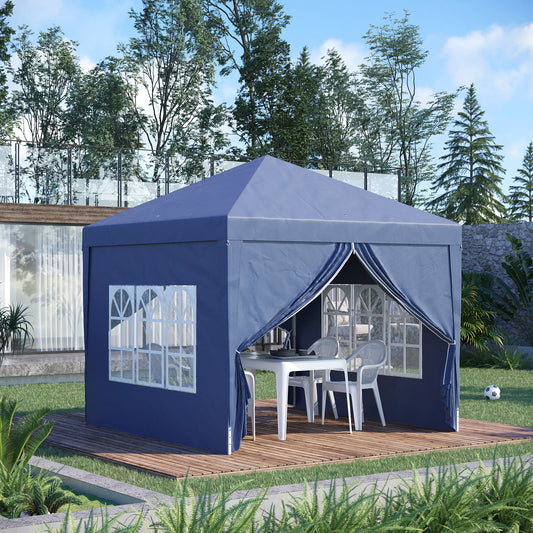 Outsunny 3 x 3 Meters Pop Up Water Resistant Gazebo Wedding Camping Party Tent Canopy Marquee with Carry Bag and 2 Windows, Blue
