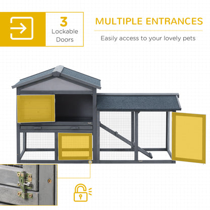 Wooden Rabbit Hutch Outdoor, Double Tier Guinea Pig Hutch, Small Animal House Water-Resistant Roof Ramp 147 x 54 x 84 cm