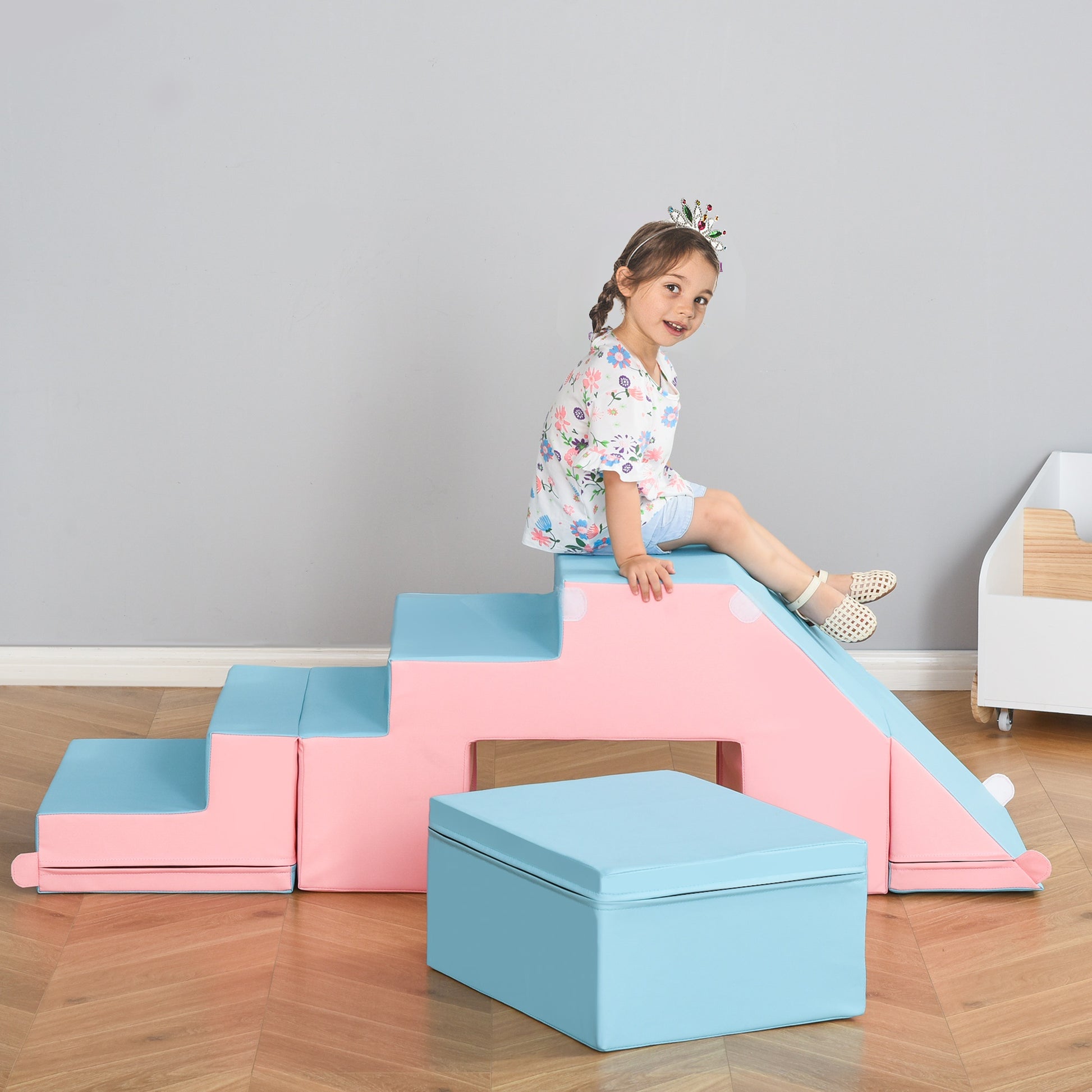 HOMCOM Kids 2-piece Soft Play Set Baby Foam Climber Climbing Indoor Block Toys Gross Motor Development for Toddlers 1-3 Years