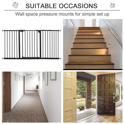 Dog Gate Stair Gate Pressure Fit Pets Barrier Auto Close for Doorway Hallway, 74-148cm Wide Adjustable, Black