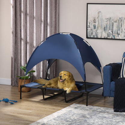 Raised Dog Bed Waterproof Elevated Pet Cot with Breathable Mesh UV Protection Canopy Blue, for XL Dogs, 122 x 92 x 108cm