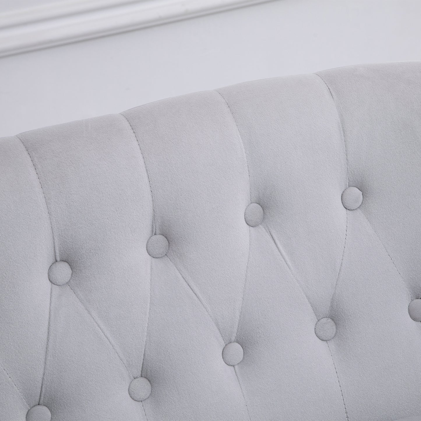 2 Seat Sofa Lounger Couch with Wood Frame Button Tufts Carved Legs Vintage Design Compact Home Bedroom Loveseat Grey