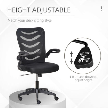 Mesh Swivel Chair for Home Task Desk Chair with Lumbar Back Support, Flip-Up Arm, Adjustable Height, Black