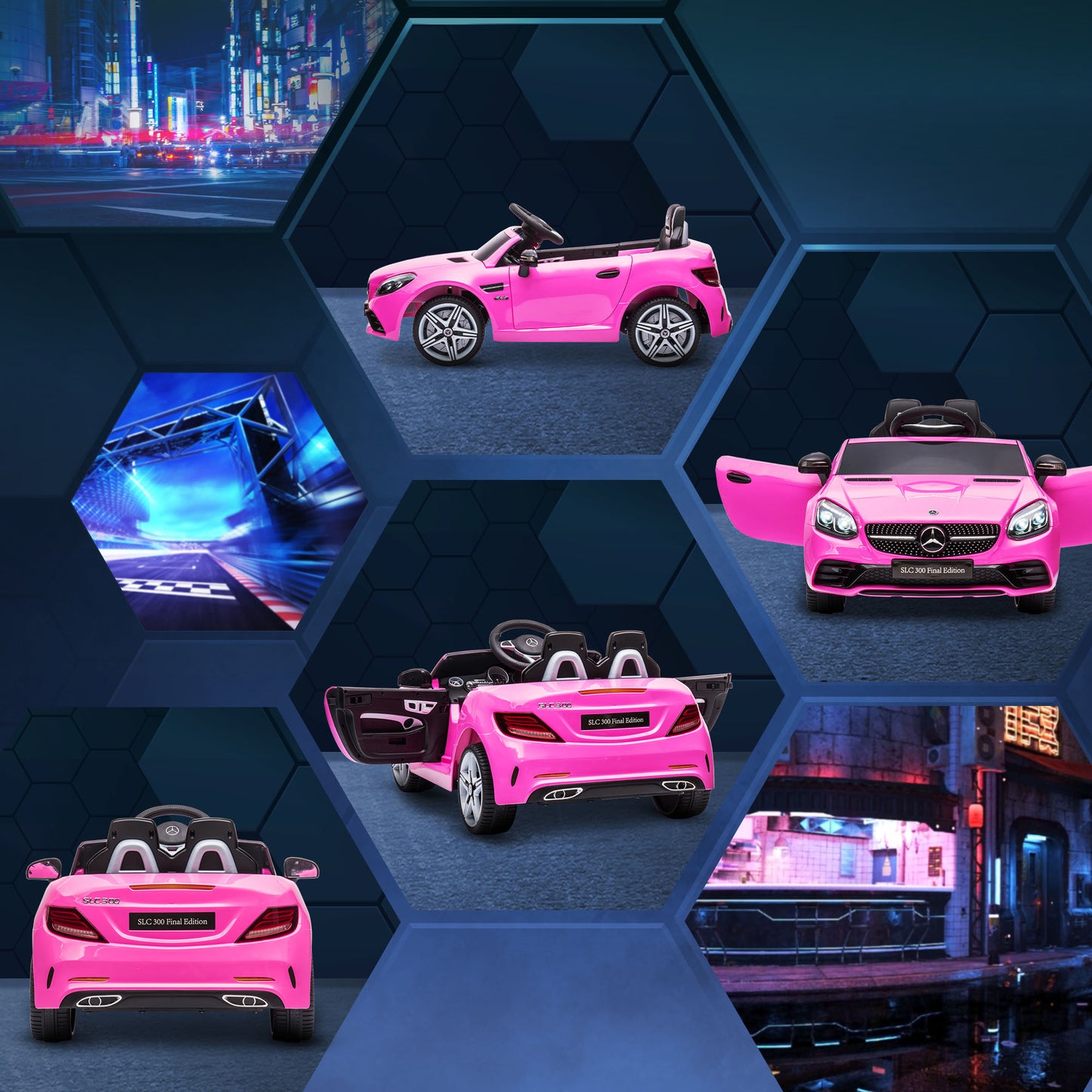 AIYAPLAY Mercedes Benz SLC 300 Licensed 12V Kids Electric Ride On Car with Parental Remote Two Motor Music Light Suspension Wheel for 3-6 Years Pink
