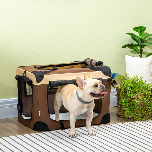 60cm Foldable Pet Carrier Bag Soft Travel Dog Crate, Portable Cat Carrier w/ Cushion, for Cats and Miniature Dogs - Brown