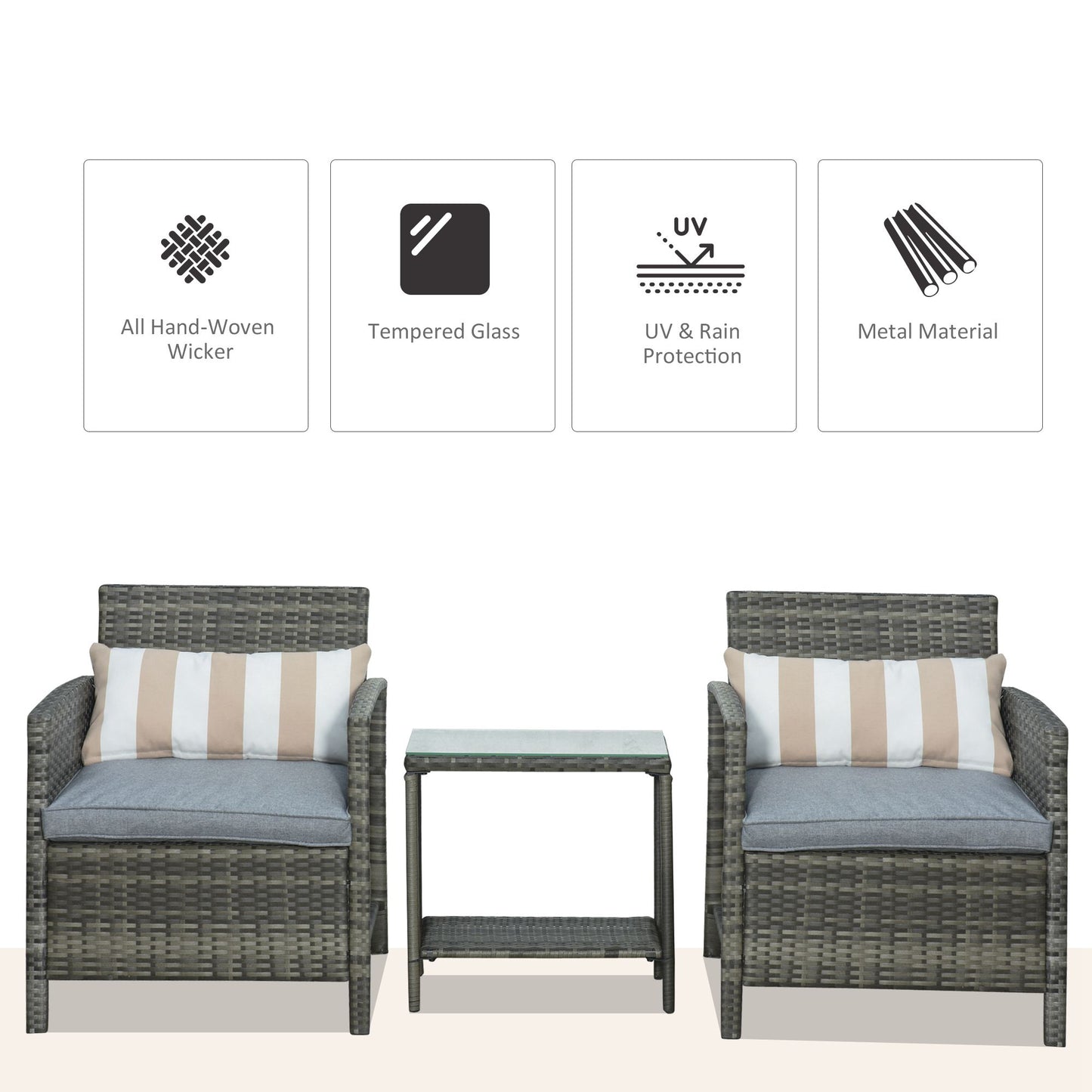 Rattan Bistro Set - two armchairs and a coffee table Wicker Grey