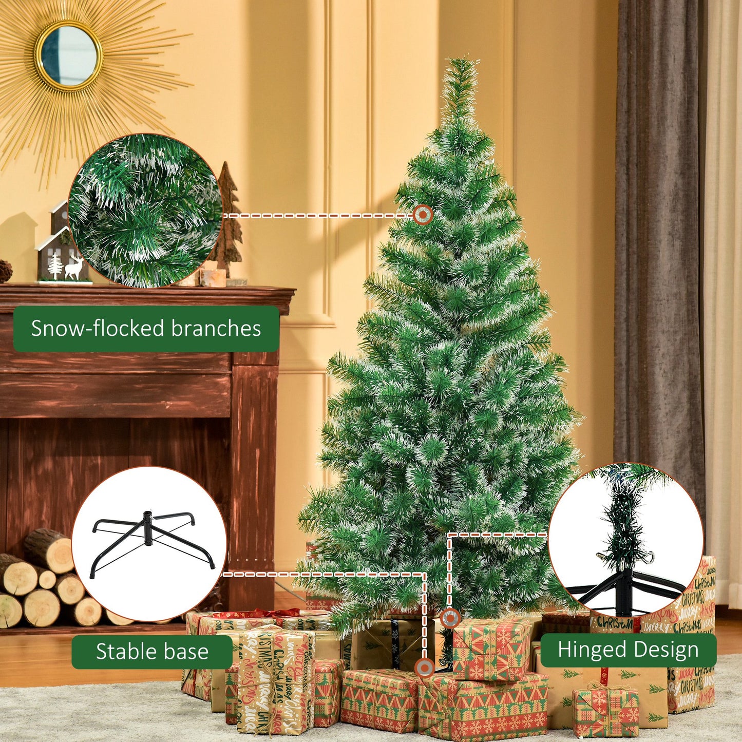 FT Indoor Christmas Tree Artificial Decoration Xmas Gift with Metal Stand Branch Tips