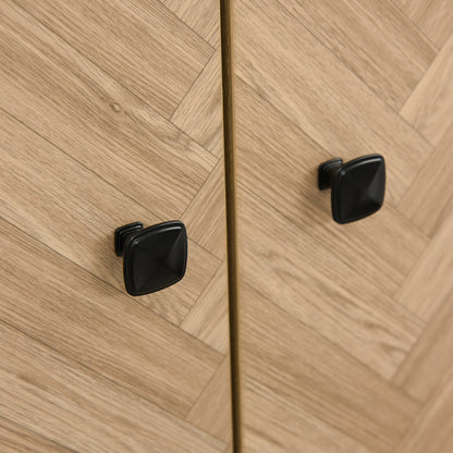Modern Wardrobe Cabinet Wood Grain Sticker Surface with Shelf, Hanging Rod and 2 Drawers 90x50x190cm