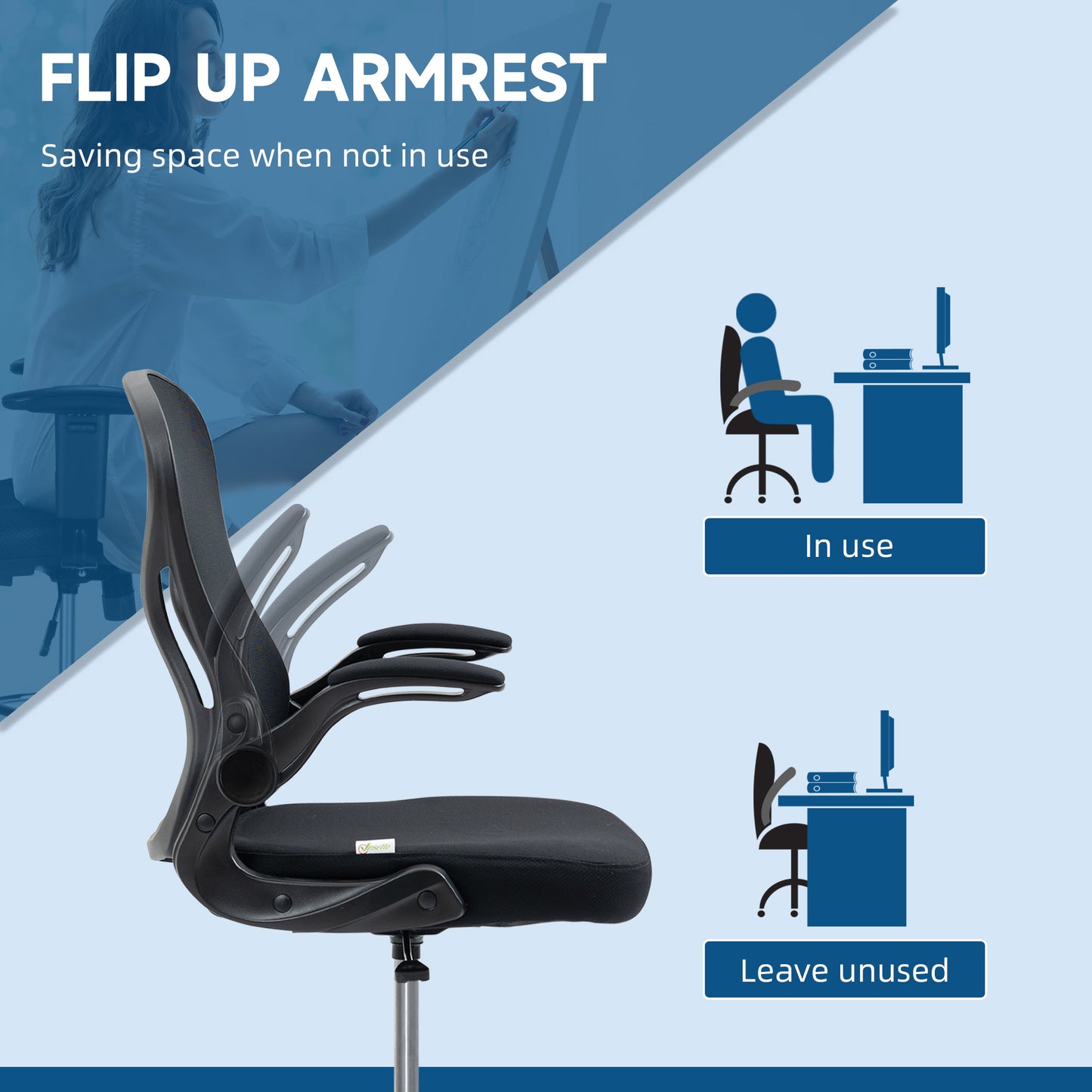 Adjustable Standing Desk Chair with Flip-up Armrests Lumbar Support Armrests Adjustable Footrest Ring Black