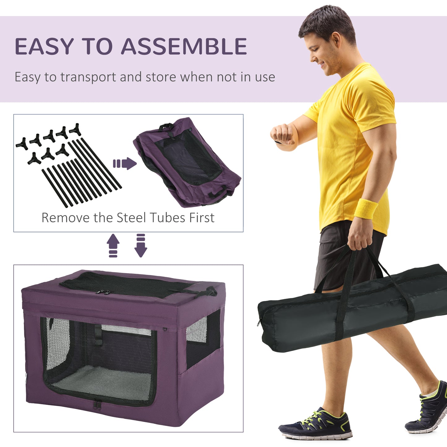60cm Pet Carrier, Cat Carrier Cat Bag, Pet Travel Bag w/ Cushion, Carry Bag, for Cats and Miniature Dogs - Purple