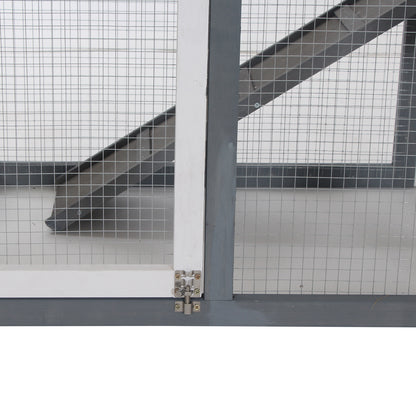 2 Tier Rabbit Hutch Outdoor, Wooden Guinea Pig Hutch, Bunny Cage Small Animal House with Ramp Rabbit Run Pull Out Tray, Grey, 122 x 62.6 x 92 cm