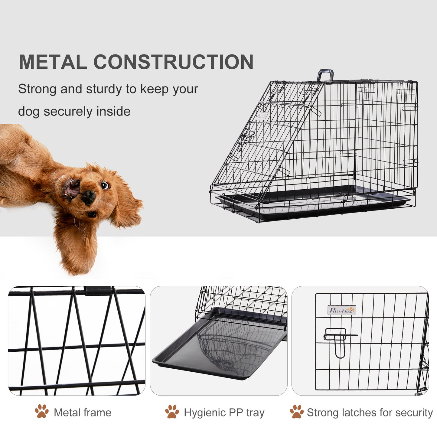 Warehouse Clearance: Metal Dog Car Crate Folding Pet Cage Transport Box Carrier for Small Dog with Removable Tray 77 x 47 x 55cm