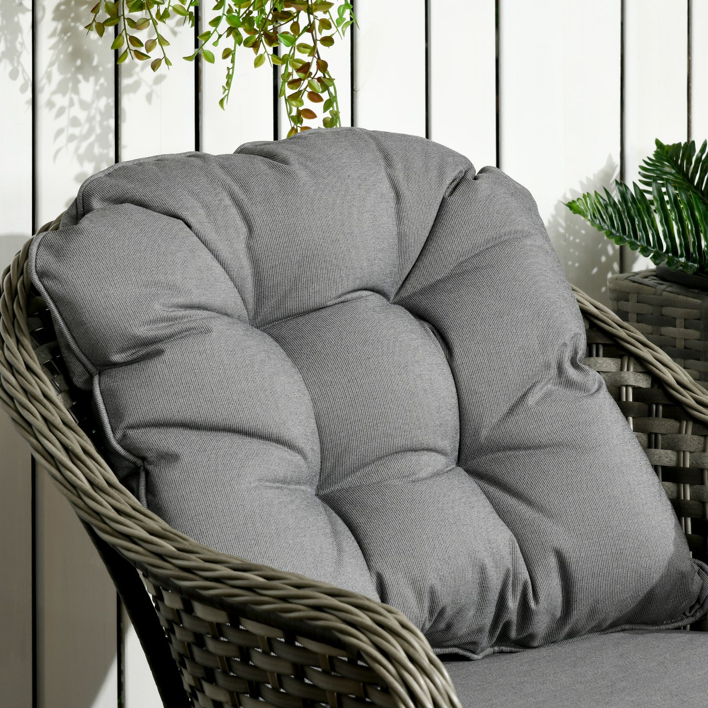 Outsunny 3 PCS Rattan Seating Set | 2 Armchairs & Table | Outdoor Patio Furniture, Bistro Set w/ Cushions Glass Tabletop