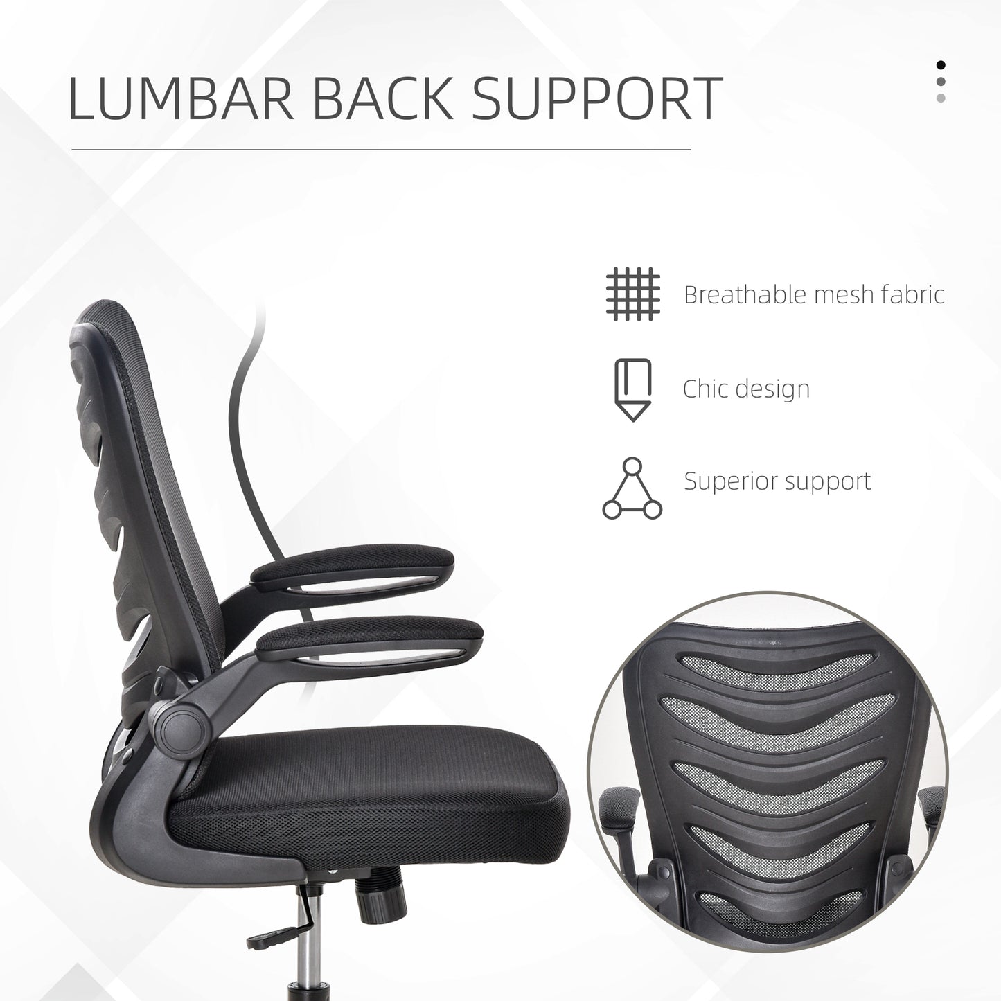 Mesh Swivel Chair for Home Task Desk Chair with Lumbar Back Support, Flip-Up Arm, Adjustable Height, Black