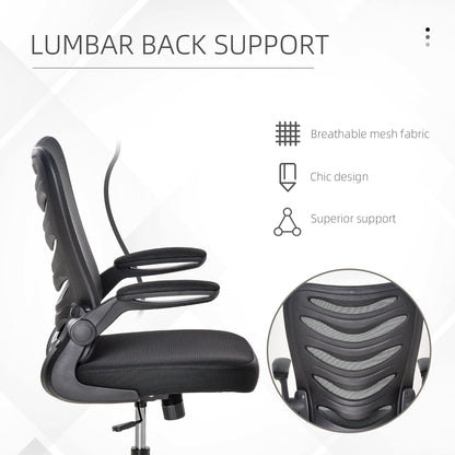 Mesh Swivel Chair for Home Task Desk Chair with Lumbar Back Support, Flip-Up Arm, Adjustable Height, Black