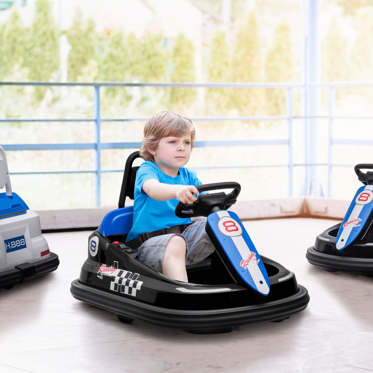 6V Electric Kids Bumper Car, 6V Spin Waltz Car, with Music, Horn, Lights - Black
