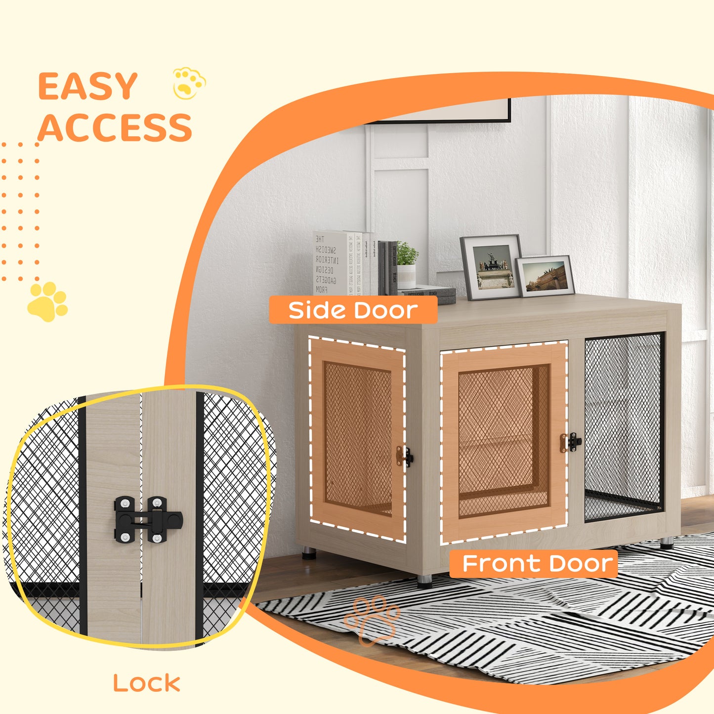 Dog Crate Furniture End Table w/ Soft Washable Cushion, Two Doors, Indoor Pet Kennel for Small Medium Large Dogs w/ Wire Mesh