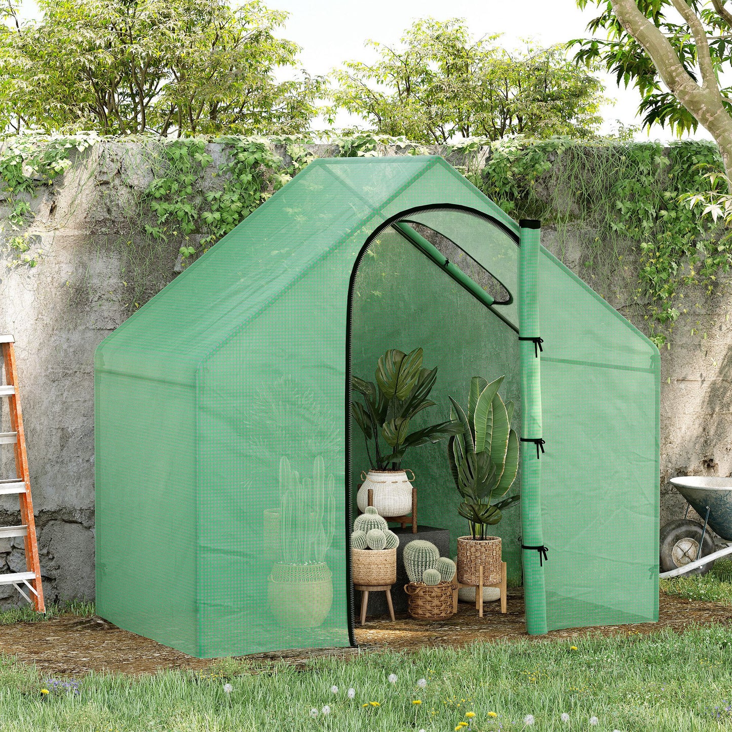 Outsunny Walk In PE Greenhouse Garden Outdoor Flower Planter Steel Frame w/ Zipped Door & Window 180 x 100 x 168CM
