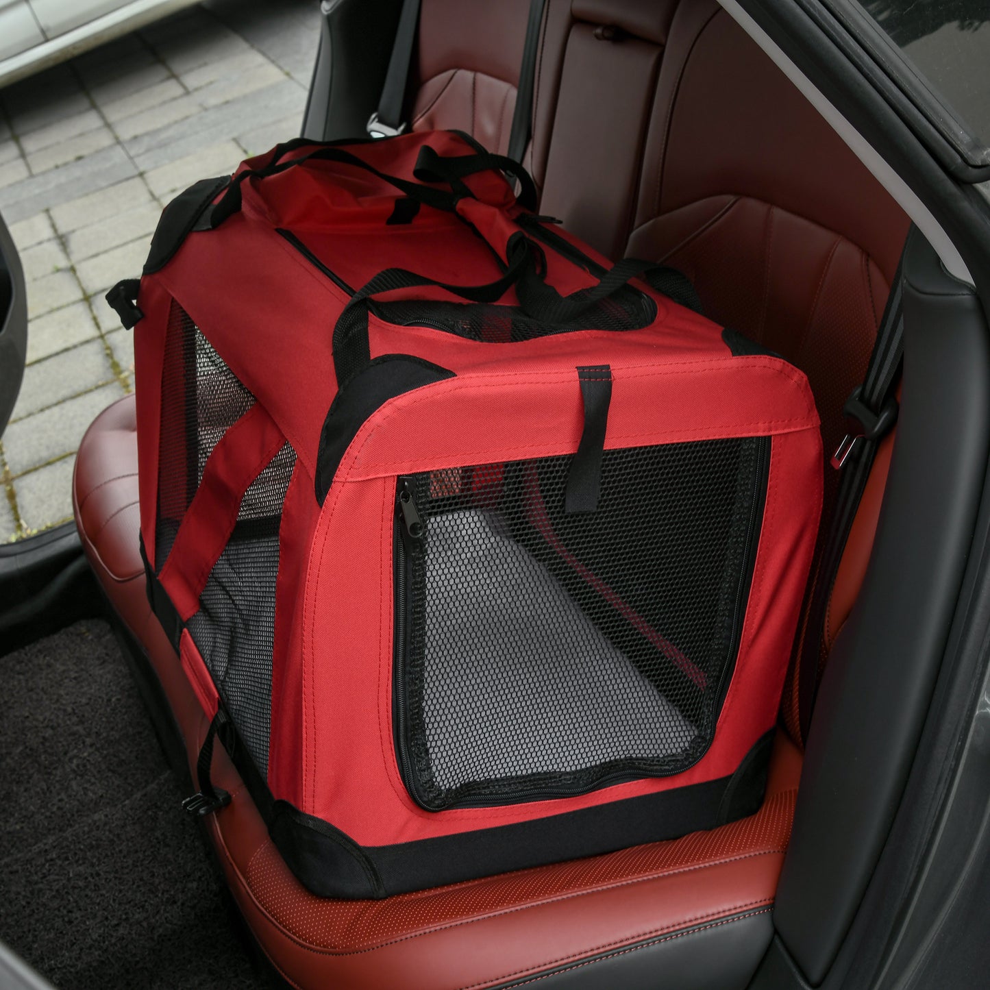 Folding Dog Cat Carrier Bag Basket Pet travel Bag Soft Portable Puppy Crate Kennel Cage Medium Red