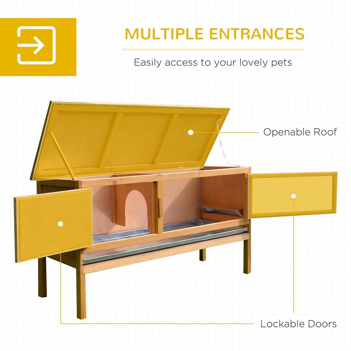 Wooden Rabbit Hutch Bunny Cage with Openable Waterproof Roof, No Leak Tray Sturdy Fir Wood Build for Indoor/Outdoor
