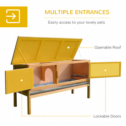 Wooden Rabbit Hutch Bunny Cage with Openable Waterproof Roof, No Leak Tray Sturdy Fir Wood Build for Indoor/Outdoor