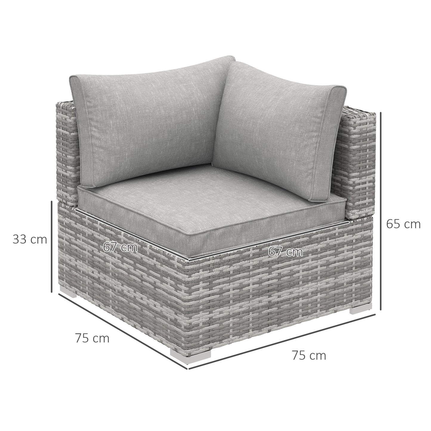 PE Rattan Wicker Corner Set Garden Furniture Single Chair w/ Cushions, Grey
