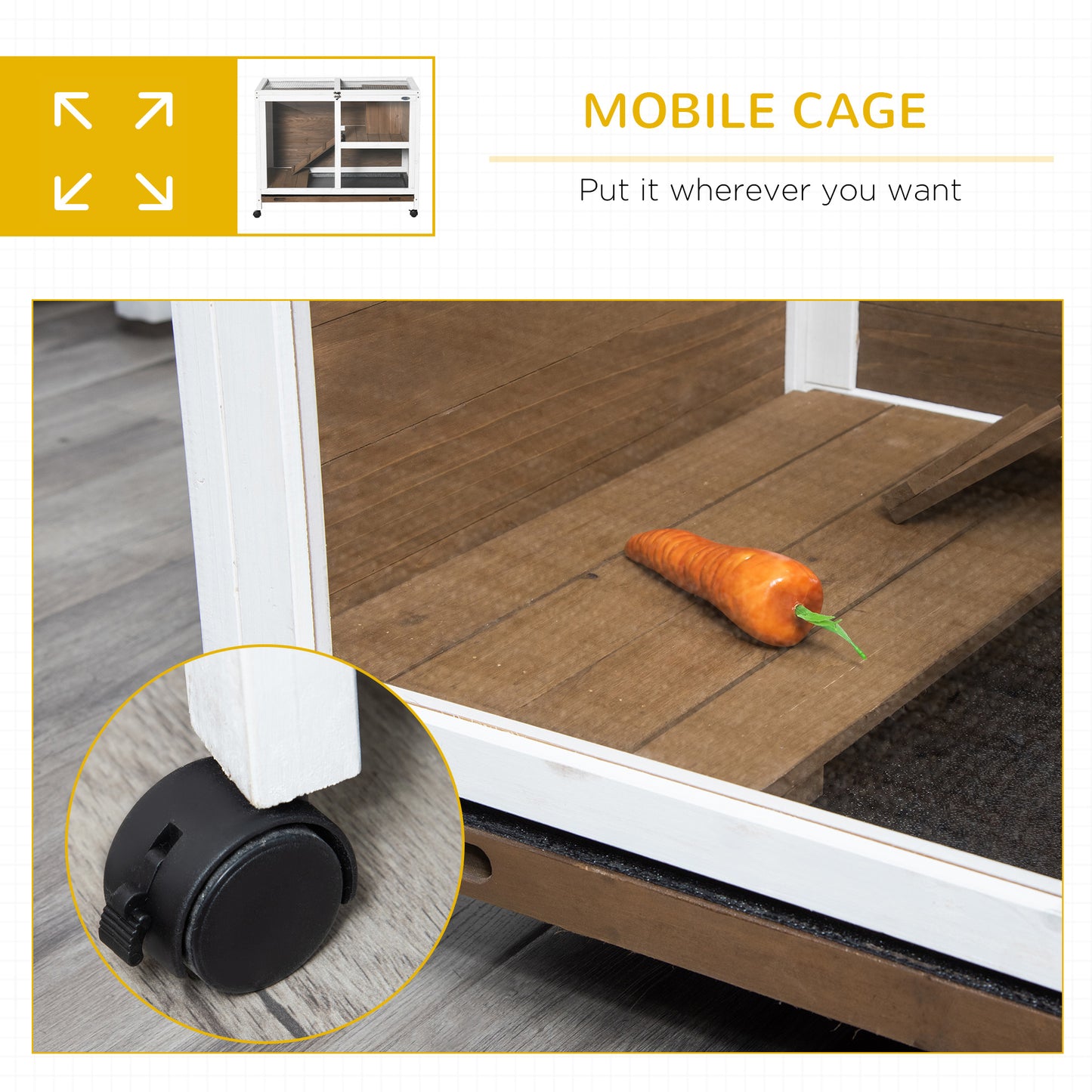 Wooden Rabbit Hutch Guinea Pigs House Bunny Small Animal Cage w/ Pull-out Tray Openable Roof Wheels 91.5 x 53.3 x 73 cm, Brown