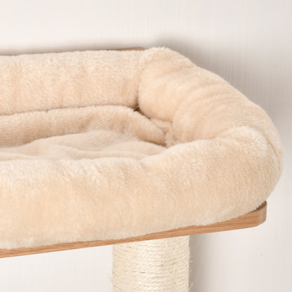 Cat Tree for Indoor Cats Wall-Mounted Cat Shelf Shelter Kitten Perch Climber Furniture w/ Condo Bed Scratching Post – Beige