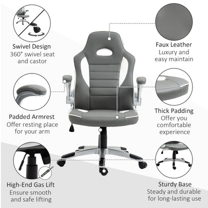 Office / Gaming Swivel Chair with Flip-up Armrest, Adjustable Height and Rolling Wheels, Grey