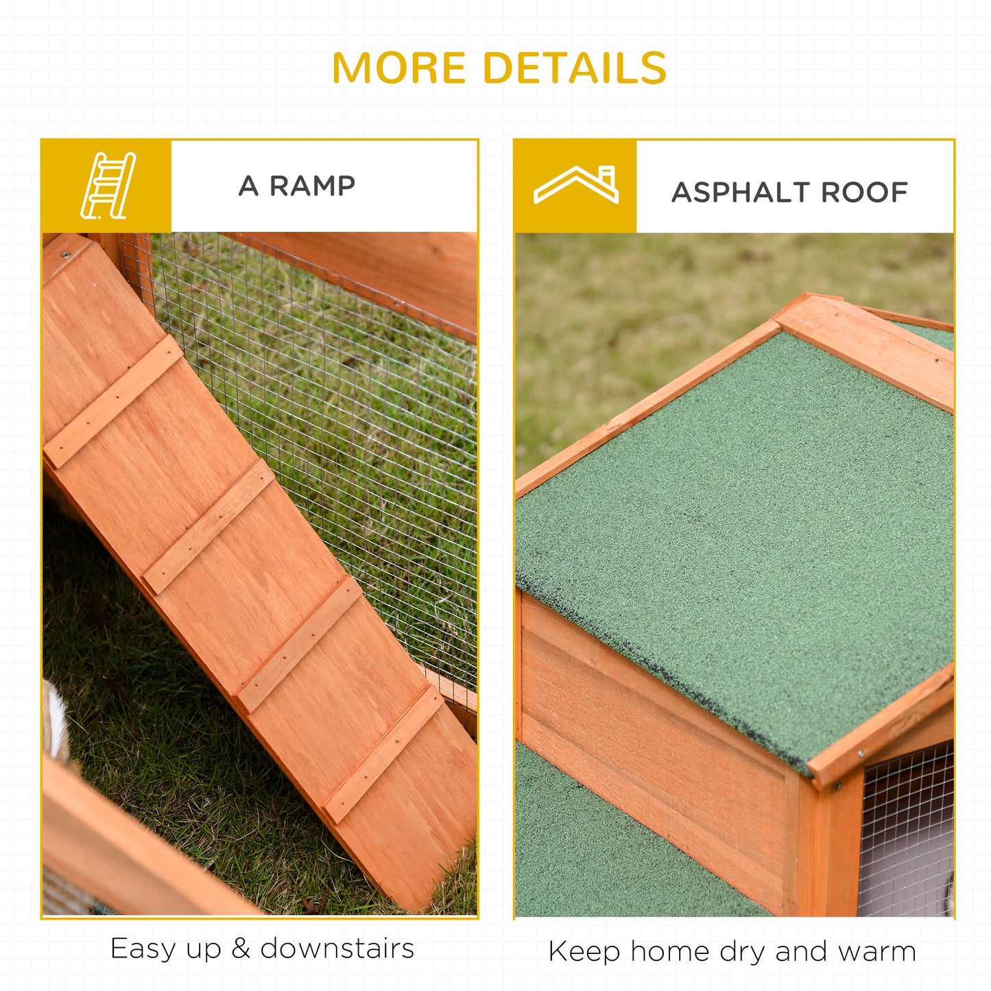 Large Rabbit Hutch Outdoor, Guinea Pig Hutch, Wooden Small Animal House, with Rabbit Run, 215 x 63 x 100 cm